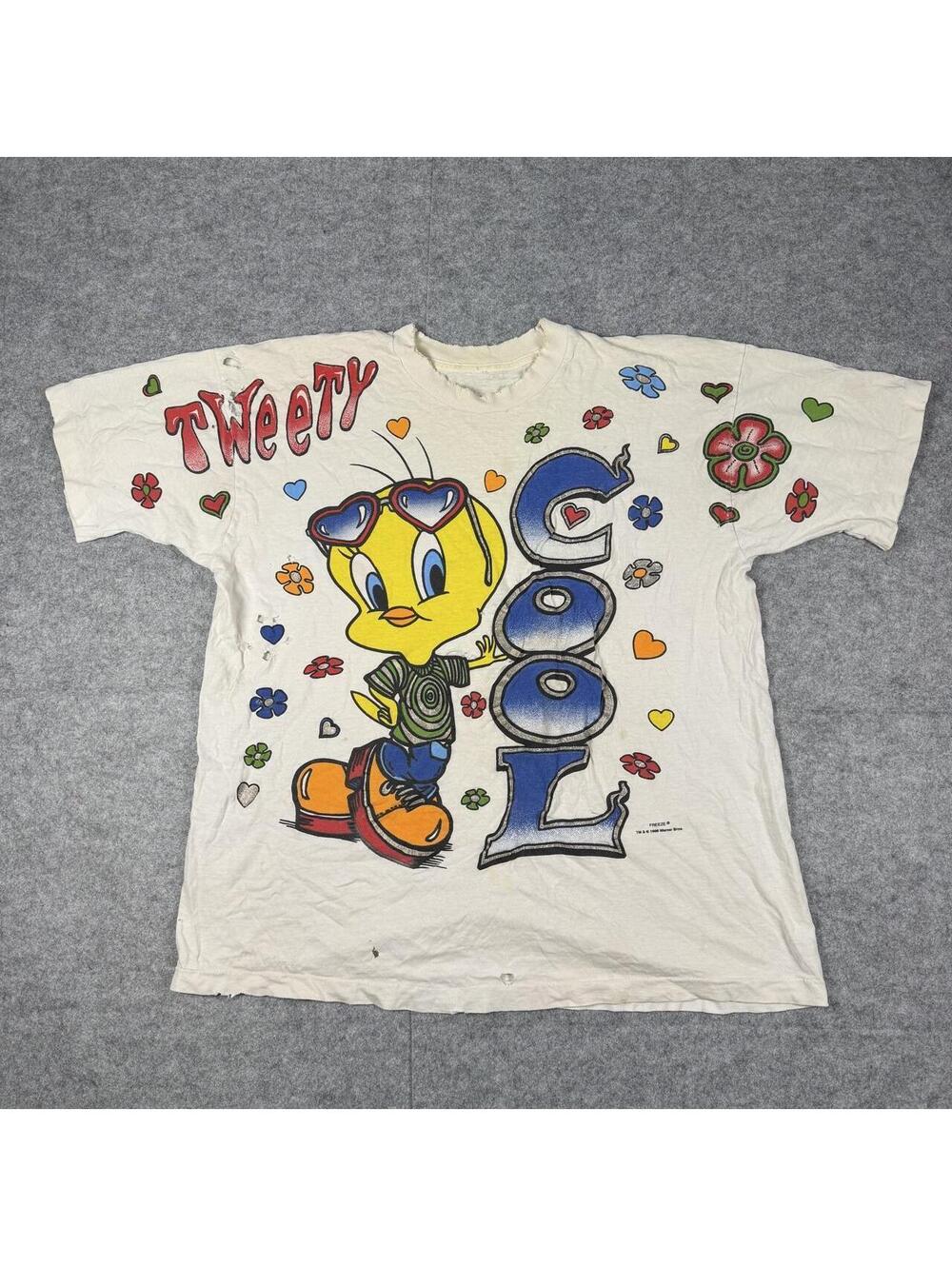 Vintage 90s Looney Tunes Single Stitch Tweety Bird AOP TShirt Size XL